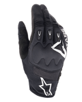 Alpinestars Techdura Gloves, luvas de motociclismo para enduro, pretas com logótipo Alpinestars branco, proteção viscoelástica das articulações, inserções de TPR nos dedos, construção em malha respirável e tecido elástico, equipamento de condução off-road
