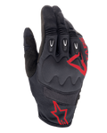 Luvas Alpinestars Techdura, Fire Red Black, luvas para Motocross e Enduro, tecido texturizado preto com logótipos de estrela vermelhos, proteção reforçada nas articulações e nos dedos, painéis em malha respirável, equipamento de motociclismo durável para todo-o-terreno