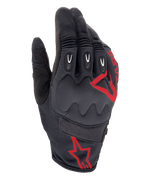 Luvas Alpinestars Techdura, Fire Red Black, luvas para Motocross e Enduro, tecido texturizado preto com logótipos de estrela vermelhos, proteção reforçada nas articulações e nos dedos, painéis em malha respirável, equipamento de motociclismo durável para todo-o-terreno