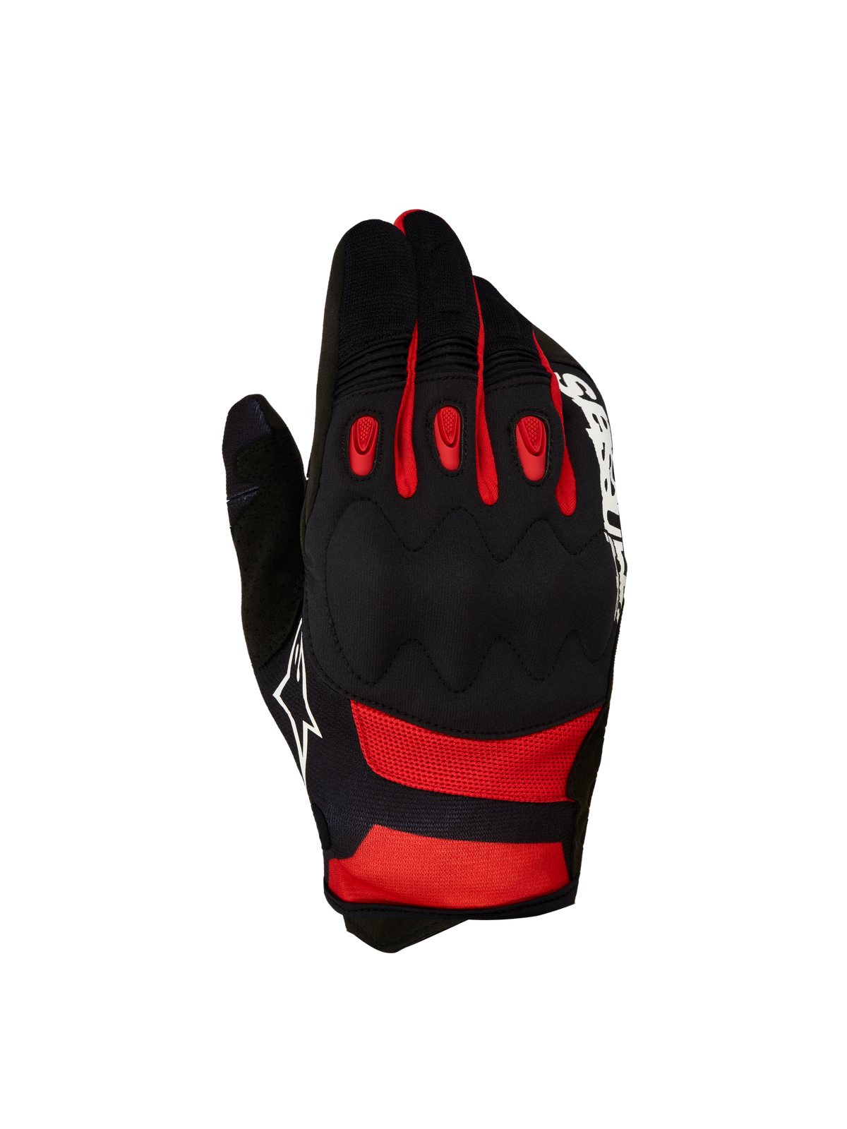 Alpinestars Luvas Techdura, luvas de moto para motocross e todo-o-terreno, pretas e vermelhas, com proteção viscoelástica nos nós dos dedos e inserções flexíveis em TPR.