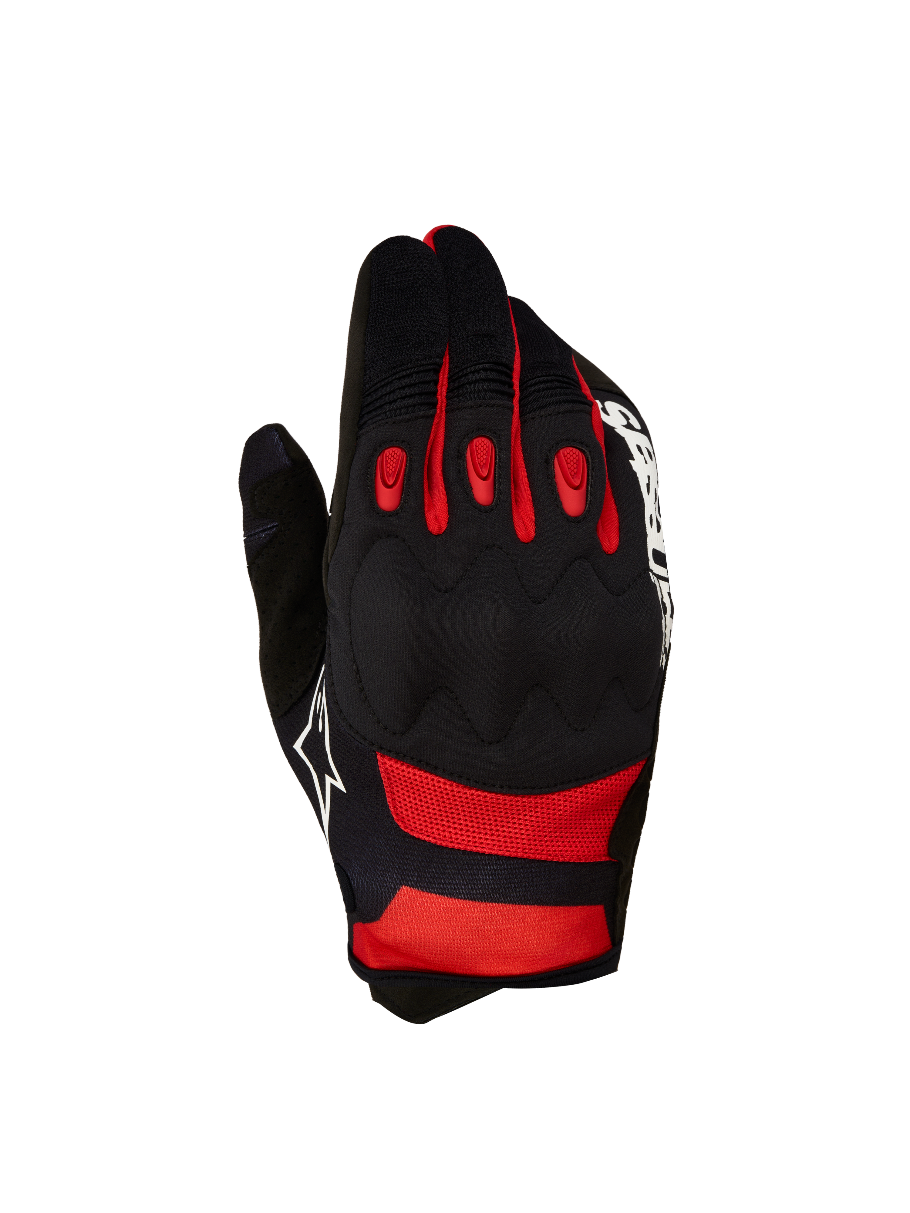 Alpinestars Luvas Techdura, luvas de moto para motocross e todo-o-terreno, pretas e vermelhas, com proteção viscoelástica nos nós dos dedos e inserções flexíveis em TPR.