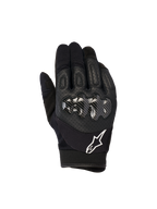 Alpinestars Megawatt V2 Gloves, Motocross and Enduro Gloves, Black, featuring a hard knuckle protector with carbon-look finish, perforated leather top hand for breathability, white Alpinestars logo on the cuff, durable off-road protection
