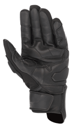 Luvas Booster V2 Alpinestars, pretas, vista da palma da luva de motociclismo mostrando a construção em couro durável, painéis de aderência reforçados na palma e no polegar, e tira de ajuste no pulso