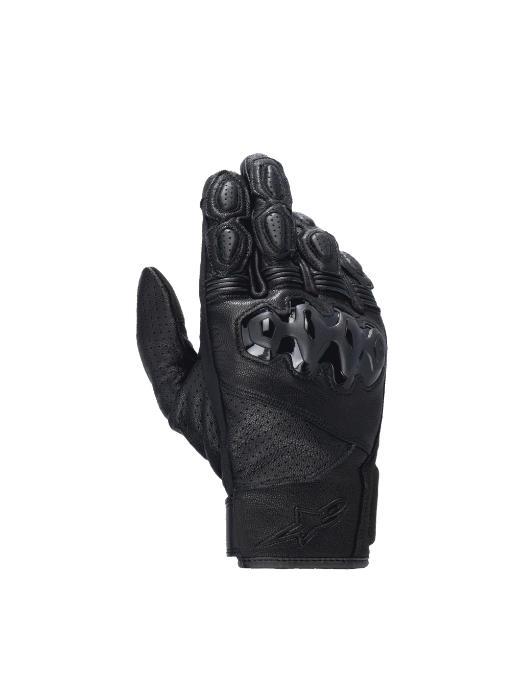 Luvas Alpinestars Celer V3, luvas de moto pretas em couro de cabra com proteção rígida em PU e punho curto.