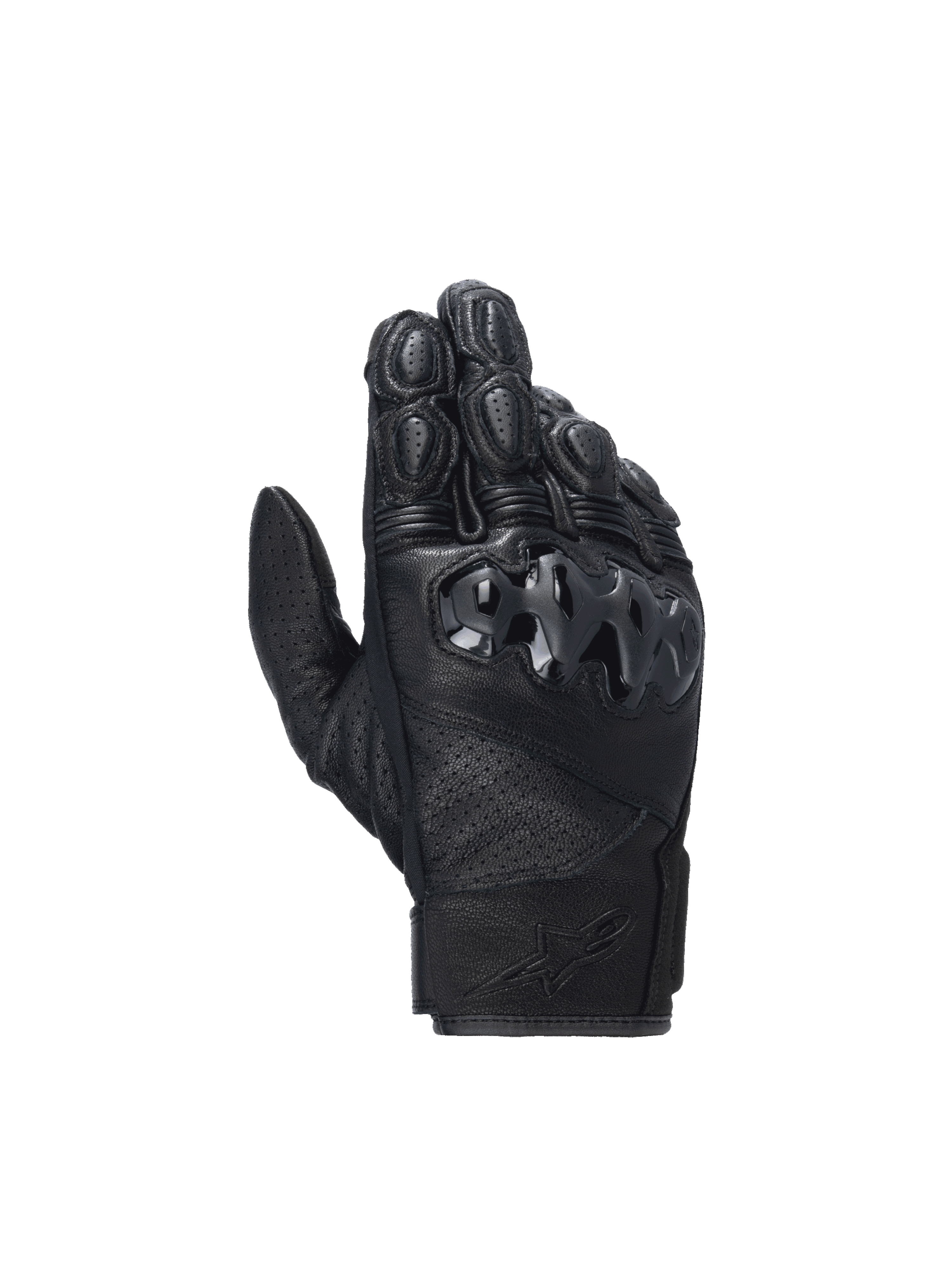Luvas Alpinestars Celer V3, luvas de moto pretas em couro de cabra com proteção rígida em PU e punho curto.