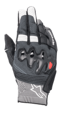Luvas Alpinestars Morph Sport, luvas de motociclismo, pretas e brancas, com dorso em MorphTech Weave cinzento, proteção de articulação sobre-injetada, insertos RIDEKNIT e logótipo de estrela branca no punho