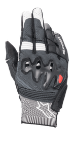 Luvas Alpinestars Morph Sport, luvas de motociclismo, pretas e brancas, com dorso em MorphTech Weave cinzento, proteção de articulação sobre-injetada, insertos RIDEKNIT e logótipo de estrela branca no punho
