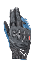 Alpinestars Morph Sport Gloves, luvas de motociclismo, pretas e azul Sodalite, com proteções de nós dos dedos sobre-injetadas, dorso em MorphTech Weave com inserções RIDEKNIT, logótipo de estrela branco no punho, tecido técnico texturizado para condução em estrada