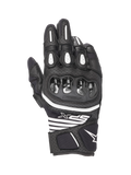 Alpinestars SPX AC V2, luvas de moto de verão curtas, pretas e brancas, certificadas CE, construção em couro e malha com proteção rígida de carbono nos nós dos dedos