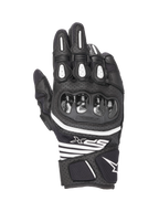 Alpinestars SPX AC V2, luvas de moto de verão curtas, pretas e brancas, certificadas CE, construção em couro e malha com proteção rígida de carbono nos nós dos dedos