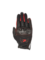 Alpinestars Honda SMX-2 Air Carbon V2 road gloves for men, black and red, with carbon knuckle guards and breathable mesh.