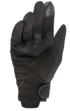 Luvas Alpinestars Copper, luvas de motociclismo urbanas, pretas, vista da palma com material em camurça sintética, ponta do dedo compatível com ecrã tátil, acolchoamento reforçado na palma e fecho de pulso seguro com gancho e laço.