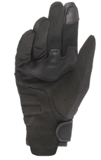 Alpinestars Copper Gloves, Urban Motorcycle Gloves, Black, palm side view showing synthetic suede construction, reinforced palm padding, touchscreen compatible index finger, and mesh details with a hook and loop wrist closure.