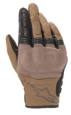 Alpinestars Copper Gloves, luvas de motociclismo urbanas, castanho teak e pretas, construção em malha respirável, painel texturizado sobre os nós dos dedos, punho curto com logótipo e marca Alpinestars