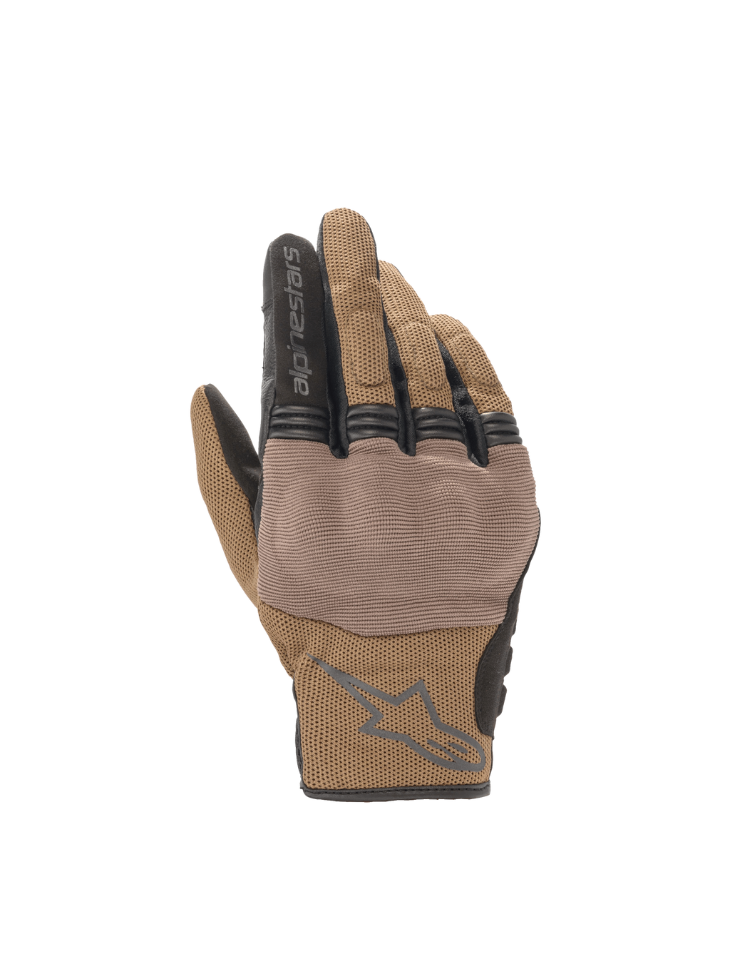 Alpinestars luvas Copper em castanho teca, luvas de moto urbanas com malha respirável e proteção rígida nos nós dos dedos.