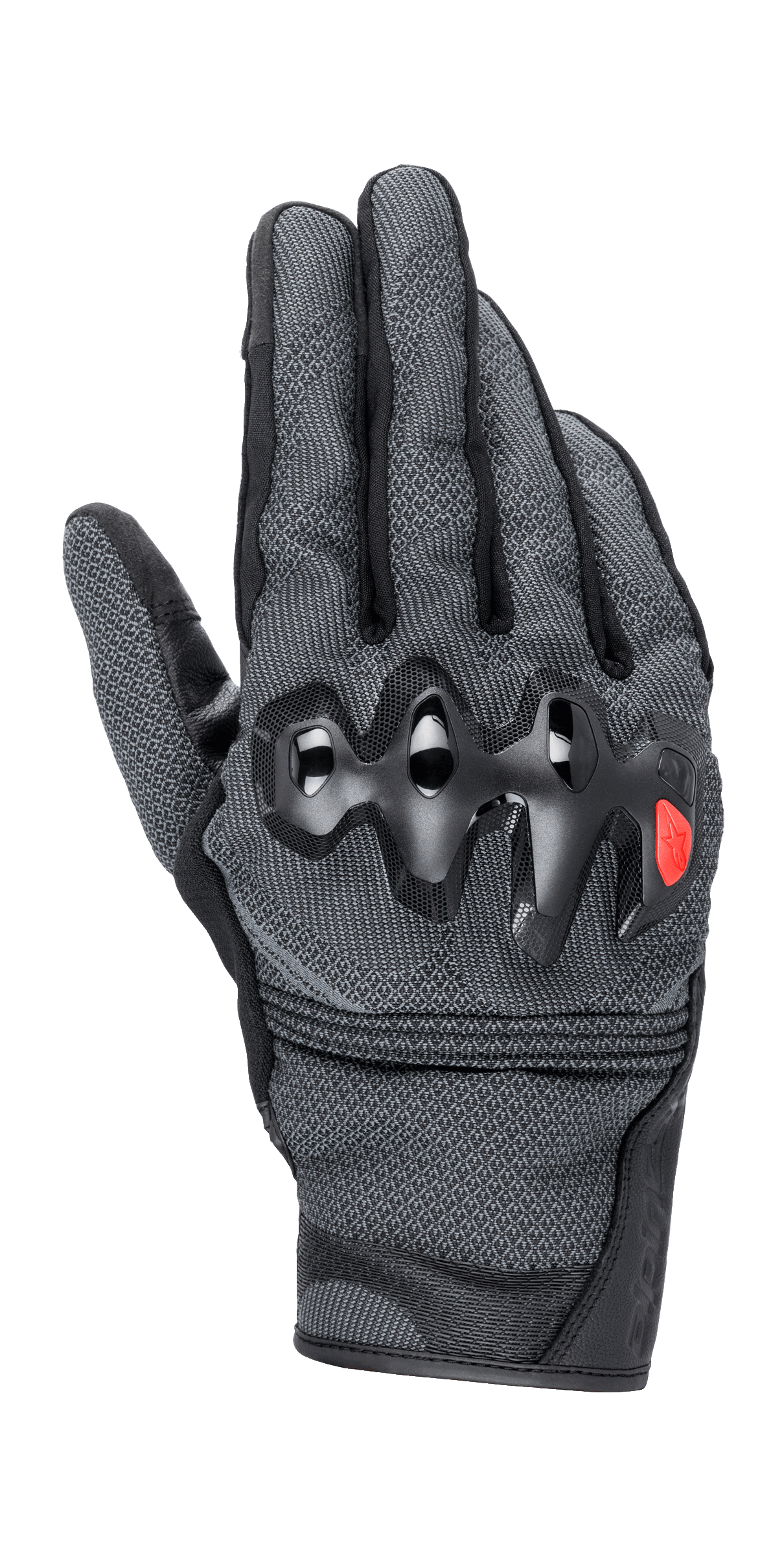 Alpinestars Morph Street Gloves, luvas de moto urbanas, cinzentas e pretas, proteções rígidas nos nós dos dedos com logótipo vermelho em destaque, construção MorphTech Weave texturizada, design de punho curto