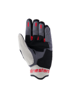 Alpinestars Mogress Airflow Gloves, Urban Motorcycle Gloves, Black Flame Red and Ecru, palm view featuring synthetic suede reinforcements, red silicone grip inserts on fingers, and breathable mesh panels on the thumb and cuff.