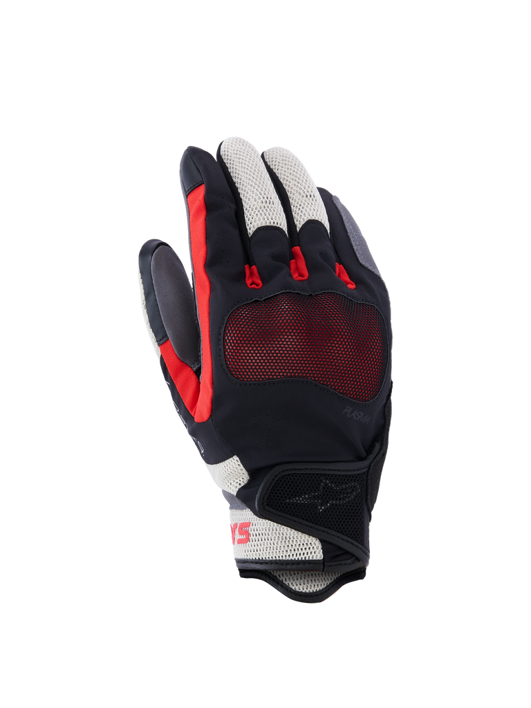Alpinestars Mogress Airflow Gloves, luvas de moto desportivas, pretas, brancas e vermelhas, design em malha respirável com painéis sólidos, proteção acolchoada nas articulações, construção ventilada para máximo conforto