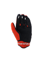 Alpinestars Mogress Airflow Gloves, Motorcycle Gloves, Black and Tangerine, palm view featuring black synthetic construction with orange mesh inserts, silicone grip on fingertips, white Alpinestars logo on the cuff, urban summer riding design