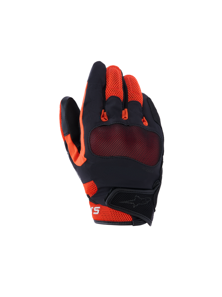 Alpinestars Mogress Airflow Gloves, luvas de moto com malha respirável, pretas e laranja, com logótipo branco, fecho de velcro ajustável no pulso, palma texturizada para aderência