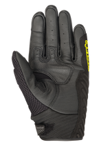 Alpinestars SMX-1 Air V2 Gloves, Short-Cuff Motorcycle Gloves, Black and Yellow Fluo, palm view featuring perforated leather fingers, mesh thumb panel, and reinforced grip zone, designed for summer road riding