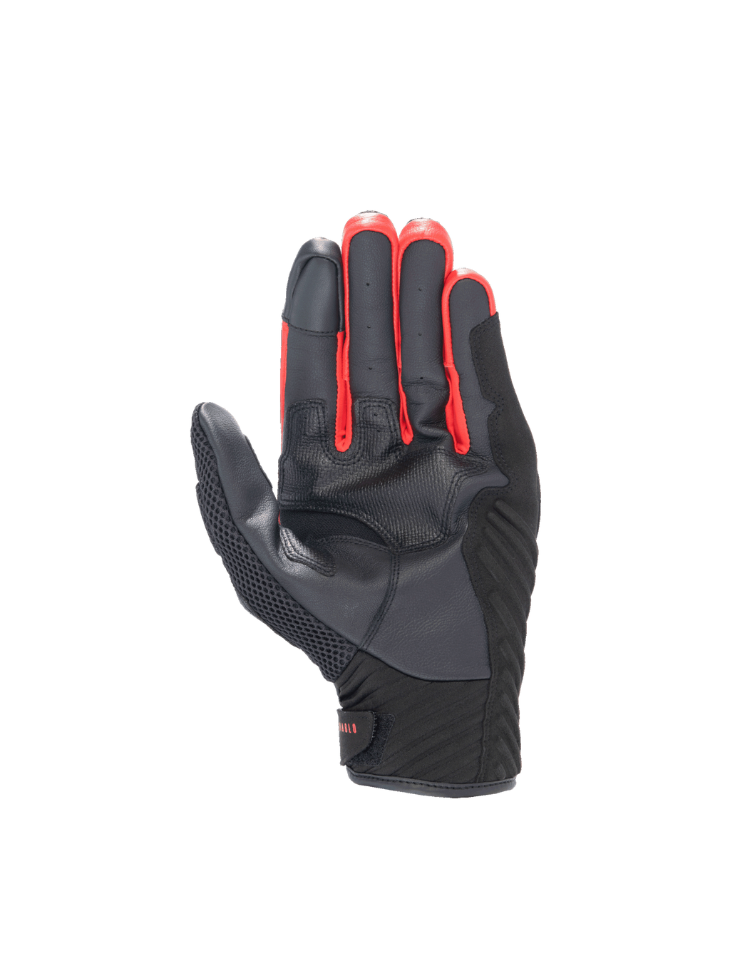 Alpinestars FQ20 SMX-1 Air V2 Monster, luvas de moto em pele pretas e vermelhas, vista da palma com reforço de aderência.