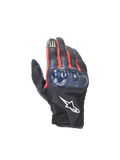 Alpinestars luvas FQ20 SMX-1 Air V2 Monster, luvas de moto pretas e azuis com malha e proteção rígida nos nós dos dedos.