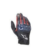 Alpinestars luvas FQ20 SMX-1 Air V2 Monster, luvas de moto pretas e azuis com malha e proteção rígida nos nós dos dedos.