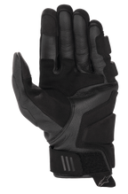 Luvas Alpinestars Phenom Leather Air, luvas de motociclismo, pretas, vista da palma com construção em couro de cabra premium, acolchoamento reforçado e tira de ajuste no punho com logótipo