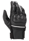 Alpinestars Phenom Leather Air Gloves, luvas de moto de cano curto, pretas com uma fina risca branca, construção em pele de cabra perfurada, proteção rígida nos nós dos dedos e dedos acolchoados