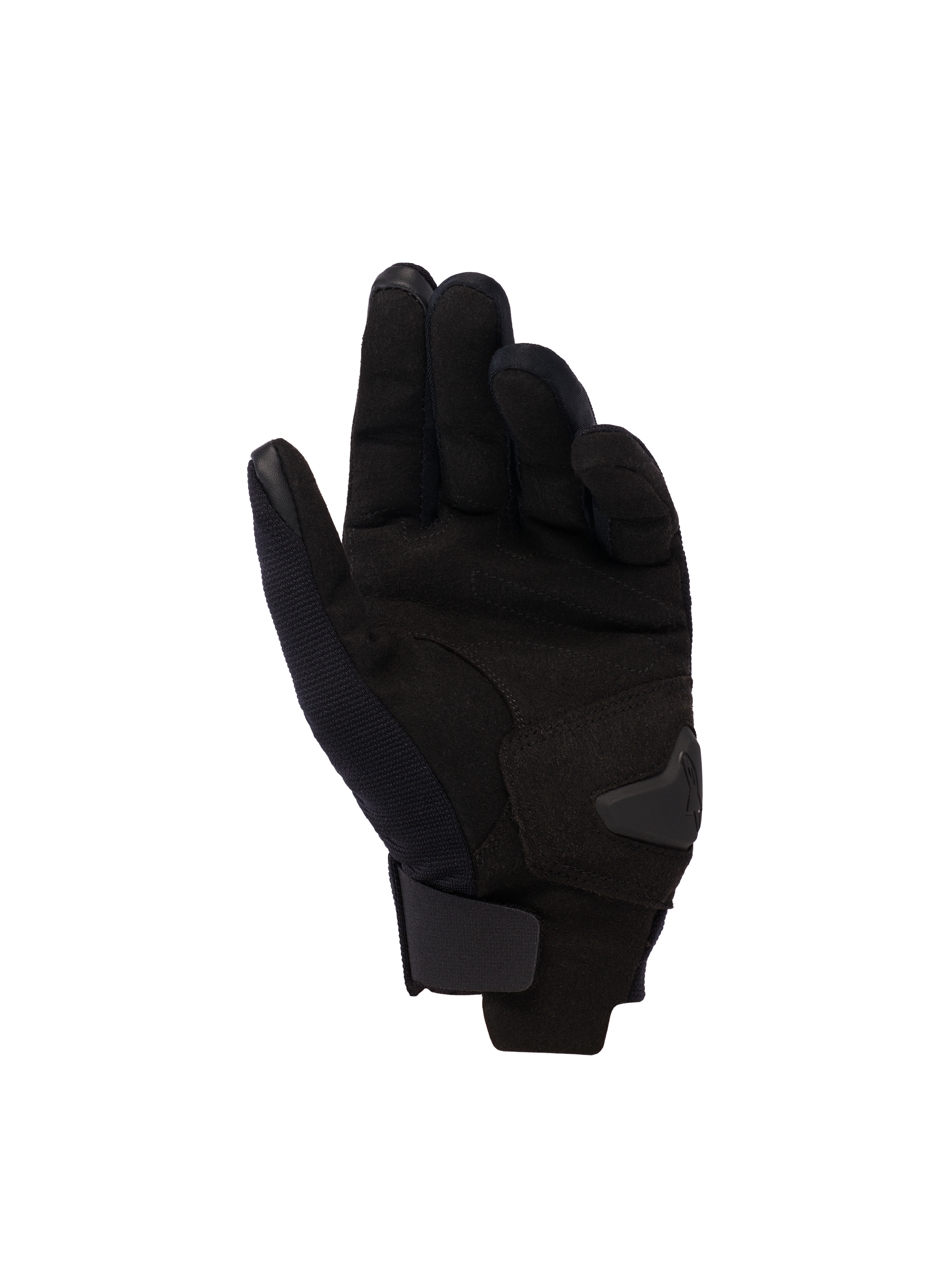 Alpinestars Reef Women's V2 Gloves, vista da palma, preto Hawaiian Ocean, luvas de motociclismo femininas de punho curto, palma em camurça sintética, pontas dos dedos compatíveis com ecrã tátil, fecho de pulso ajustável com gancho e laço
