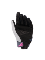 Luvas Alpinestars Stella SP X 3, luvas de motociclismo para mulher, vista da palma, cinza médio, asfalto e preto com logótipo cor-de-rosa na tira do pulso, palma em couro perfurado para aderência e ventilação, design desportivo para condução em estrada