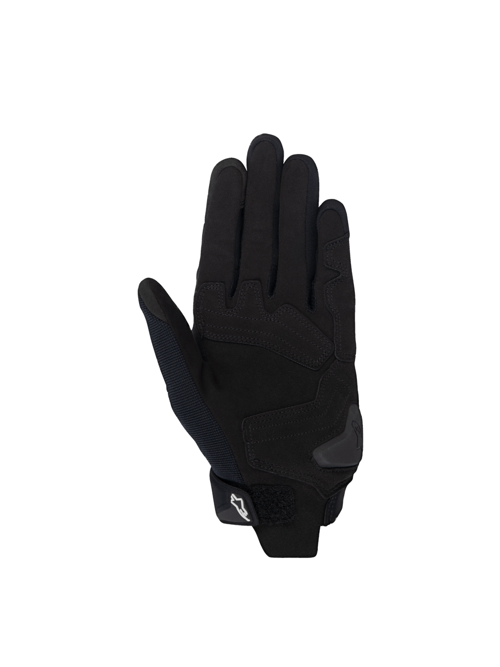 Alpinestars Stella SP X 1, luvas de moto para mulher, pretas, vista da palma em couro sintético com reforços de proteção e fecho de velcro, certificadas CE