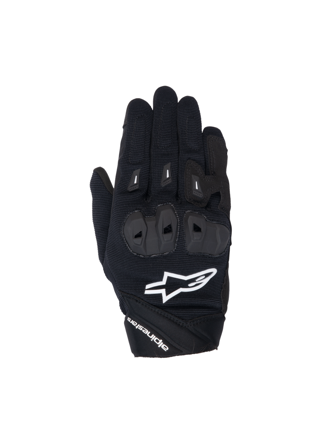 Alpinestars Stella SP X 1, luvas de moto desportivas para mulher, pretas e brancas, com proteção TPR nos nós dos dedos, certificadas CE, construção em têxtil e couro sintético.