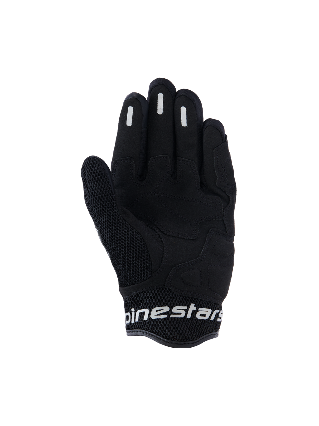 Alpinestars Stella Mogress Airflow Gloves, Women's Urban Motorcycle Gloves, Black, palm view featuring synthetic palm reinforcement, breathable 3D mesh on thumb and cuff, and white Alpinestars branding on the short cuff.