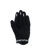 Alpinestars Stella Mogress Airflow Gloves, Women's Urban Motorcycle Gloves, Black, palm view featuring synthetic palm reinforcement, breathable 3D mesh on thumb and cuff, and white Alpinestars branding on the short cuff.
