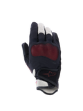 Alpinestars Stella Mogress Airflow Gloves, luvas de motociclismo para mulher, preto, ecru e coral, vista do dorso com inserções de malha 3D, proteção de nós dos dedos Nucleon Plasma e fecho de velcro no punho.