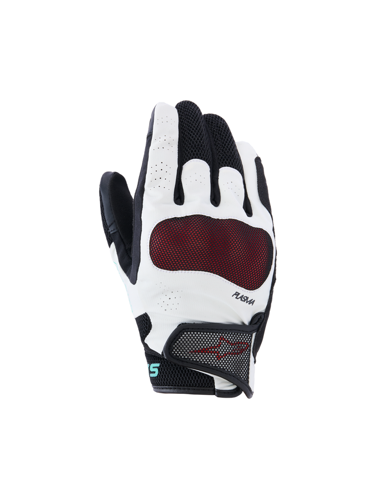 Alpinestars Stella Mogress Airflow Gloves, Women's Motorcycle Gloves, Black White and Red, Breathable Mesh Construction, PLASMA Technology, Perforated Fingers for Ventilation, Sporty Design with Textured Palm