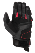 Alpinestars Stella Phenom Leather Air Glove para Mulher, luvas de motociclismo, preto e rosa diva, vista da palma com construção em couro reforçado, foles dos dedos em rosa vibrante e punho curto com fecho de velcro ajustável