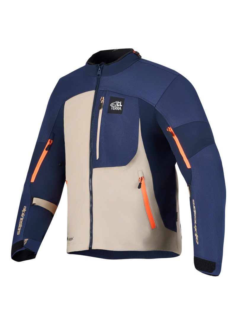 Alpinestars Arenis Gore-Tex Jacket, Adventure Motorcycle Textile Jacket, Night Navy and Aluminum with Orange Zippers, AA Class CE Certified with Tech-Air Ready construction
