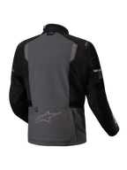 Alpinestars Jaqueta ST-7 2L GORE-TEX, casaco de moto touring para adventure, vista traseira em cinzento e preto, com detalhes refletores e certificado CE