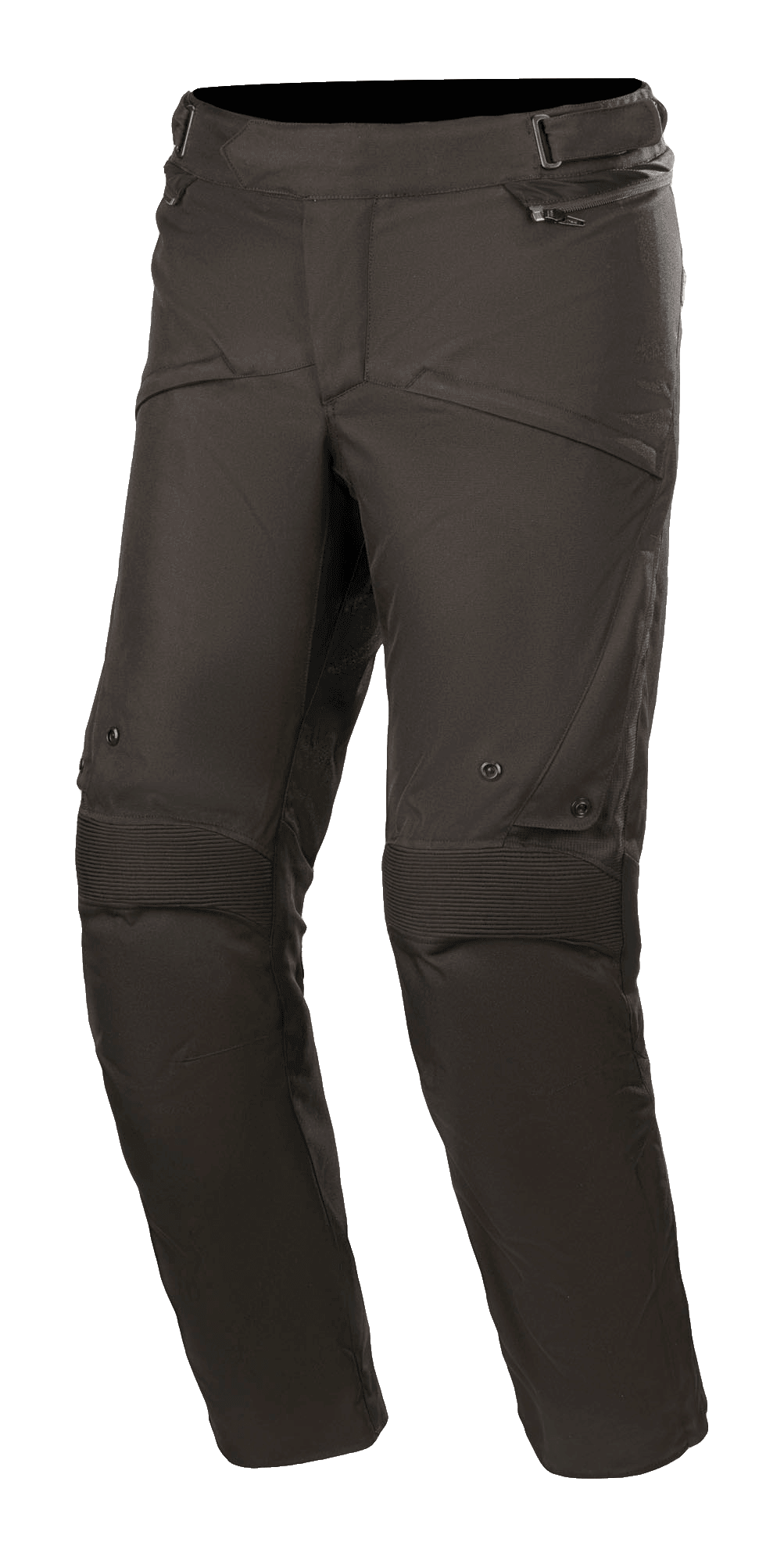 Alpinestars Road Pro GORE-TEX Pants, calças de moto para turismo, pretas, com painéis elásticos em acordeão nos joelhos, aberturas de ventilação com fecho de correr e construção em tecido técnico para adventure touring