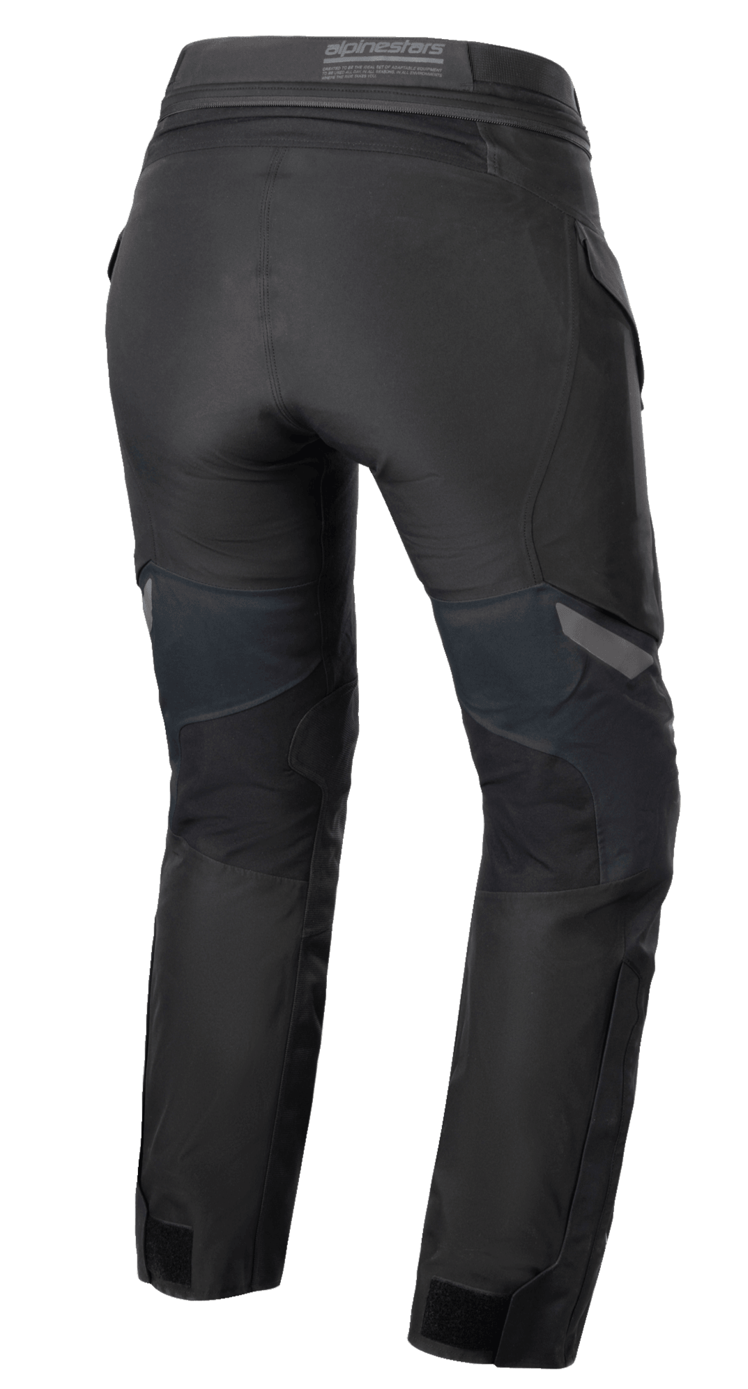 Calças Alpinestars Stella ST-7 2L GORE-TEX para Mulher, preto e cinzento escuro, vista traseira mostrando a construção têxtil de adventure touring, detalhes do escapulário posterior e da cintura.