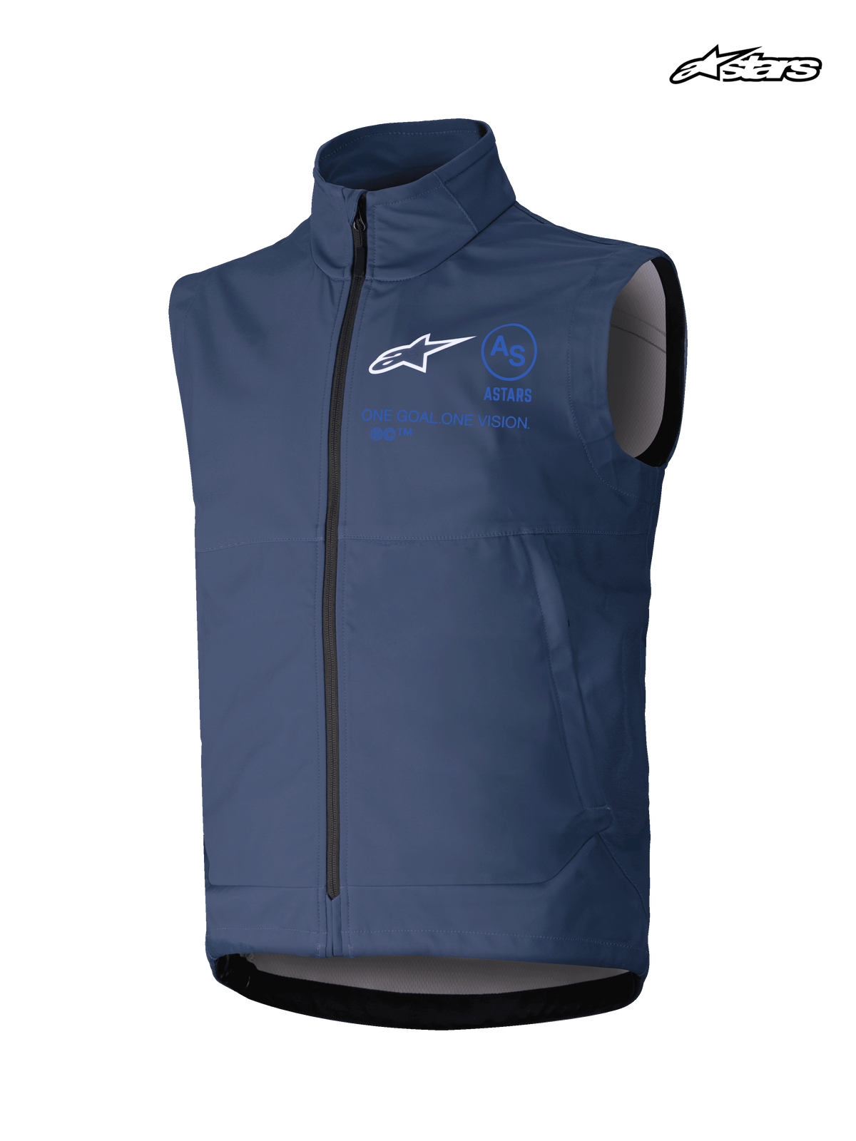Alpinestars Colete Techstar Softshell, colete de motocross para homem, azul-marinho, construção em softshell elástico à prova de vento com fecho frontal completo e gráficos da marca