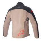 Casaco Alpinestars Techdura, casaco de enduro off-road, preto e castanho Falcon Brown, vista traseira sem colete tático, com logótipos Astars vermelhos e construção durável em lona de poliamida