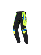 Alpinestars 2026 Kids Racer Nomur, calças de motocross para criança, azul marinho escuro com pormenores em amarelo néon e azul UCLA, logótipo de estrela na coxa, marca 'astars' nos joelhos e design ergonómico pré-curvado para competições de motocross