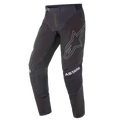 Alpinestars 2021 Techstar Phantom Pants, calças de motocross, pretas com detalhes brancos, logótipo de estrela delineado na coxa, marca ASTARS nos joelhos, tecido rip-stop técnico com zonas perfuradas e construção de joelho 3D Babel para performance todo-o-terreno