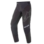 Alpinestars 2021 Techstar Phantom Pants, calças de motocross, pretas com detalhes brancos, logótipo de estrela delineado na coxa, marca ASTARS nos joelhos, tecido rip-stop técnico com zonas perfuradas e construção de joelho 3D Babel para performance todo-o-terreno