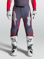 Alpinestars Calças Supertech Hiten AFD, calças de motocross para homem, cinzento e vermelho, grafismos de estrelas e painéis elásticos perfurados