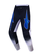 Alpinestars Supertech Hiten AFD, calças de motocross para homem, pretas e azuis, ajuste atlético elástico com logótipos de estrela e painéis em pele